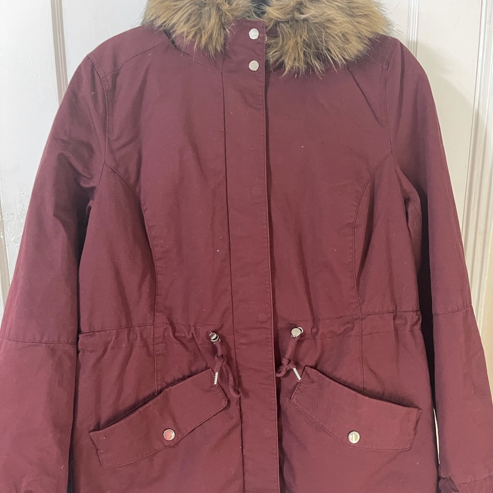 H&M long jacket size 10 with fur inside ..